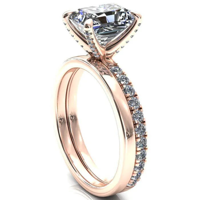 Rings Alessi Radiant Moissanite 4 Claw Prong 34 Micro Pave Engagement Ring Fire Brilliance 