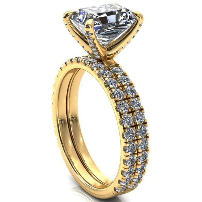 Rings Alessi Radiant Moissanite 4 Claw Prong 34 Micro Pave Engagement Ring Fire Brilliance 
