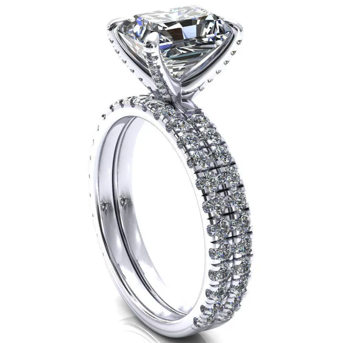 Rings Alessi Radiant Moissanite 4 Claw Prong 34 Micro Pave Engagement Ring Fire Brilliance 