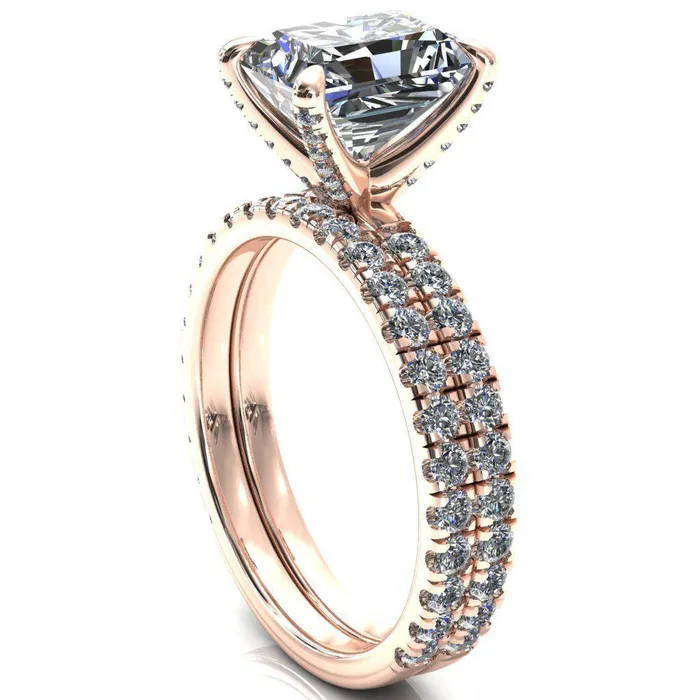 Rings Alessi Radiant Moissanite 4 Claw Prong 34 Micro Pave Engagement Ring Fire Brilliance 