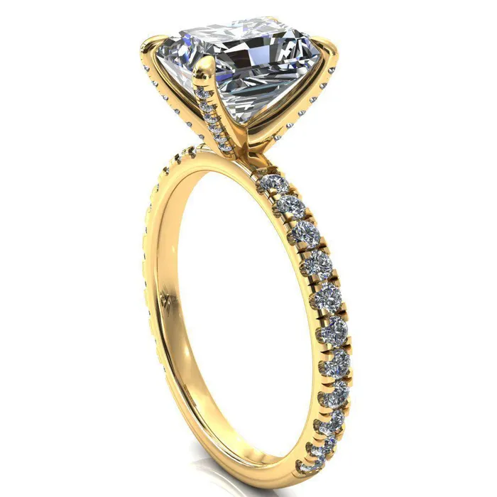 Rings Alessi Radiant Moissanite 4 Claw Prong 34 Micro Pave Engagement Ring Fire Brilliance 