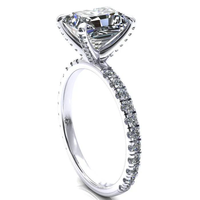Rings Alessi Radiant Moissanite 4 Claw Prong 34 Micro Pave Engagement Ring Fire Brilliance 