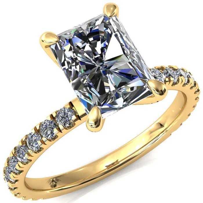 Rings Alessi Radiant Moissanite 4 Claw Prong 34 Micro Pave Engagement Ring Fire Brilliance 