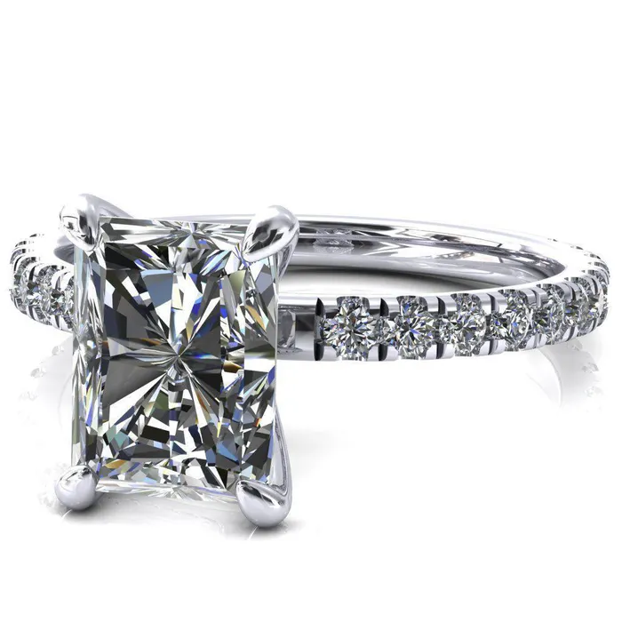 Rings Alessi Radiant Moissanite 4 Claw Prong 34 Micro Pave Engagement Ring Fire Brilliance 
