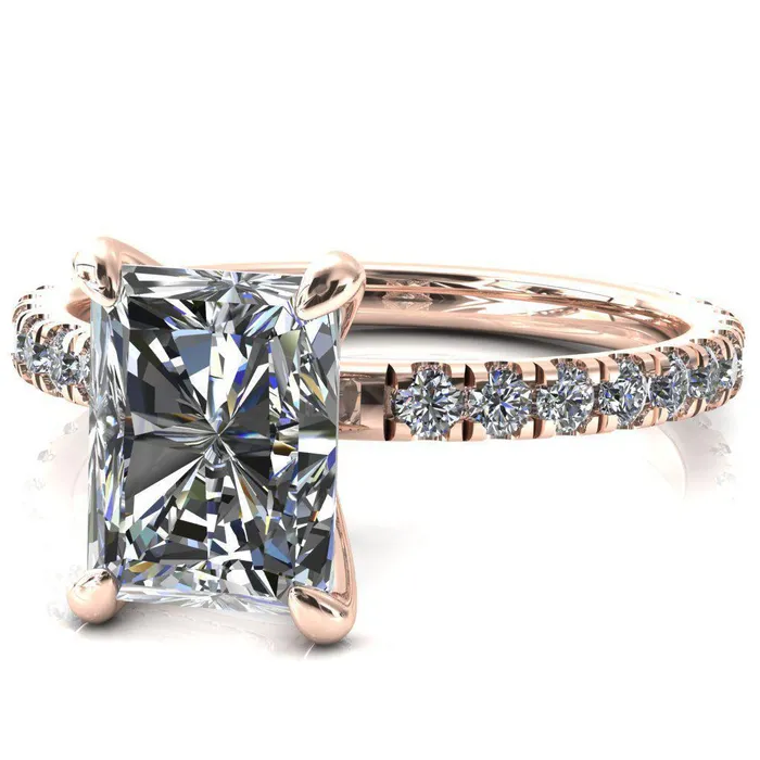 Rings Alessi Radiant Moissanite 4 Claw Prong 34 Micro Pave Engagement Ring Fire Brilliance 