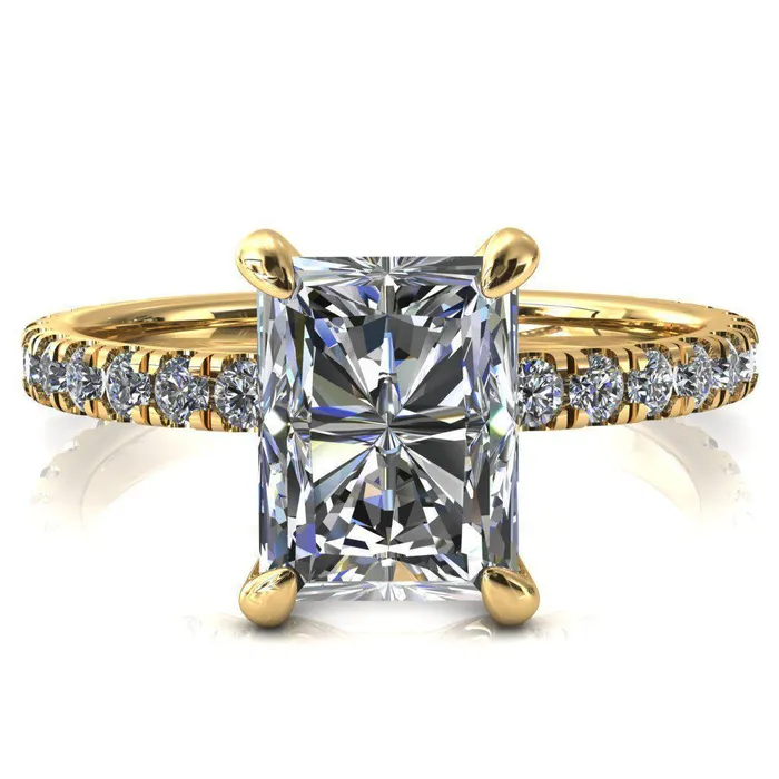 Rings Alessi Radiant Moissanite 4 Claw Prong 34 Micro Pave Engagement Ring Fire Brilliance 