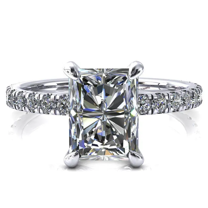 Rings Alessi Radiant Moissanite 4 Claw Prong 34 Micro Pave Engagement Ring Fire Brilliance 