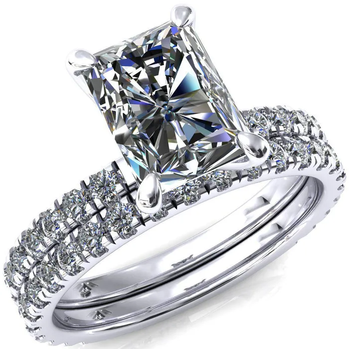 Rings Alessi Radiant Moissanite 4 Claw Prong 34 Micro Pave Engagement Ring Fire Brilliance 