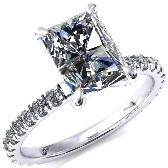 Rings Alessi Radiant Moissanite 4 Claw Prong 34 Micro Pave Engagement Ring Fire Brilliance 
