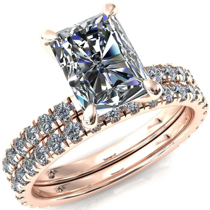 Rings Alessi Radiant Moissanite 4 Claw Prong 34 Micro Pave Engagement Ring Fire Brilliance 