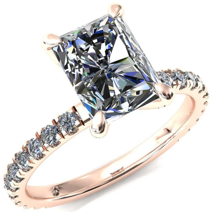 Rings Alessi Radiant Moissanite 4 Claw Prong 34 Micro Pave Engagement Ring Fire Brilliance 