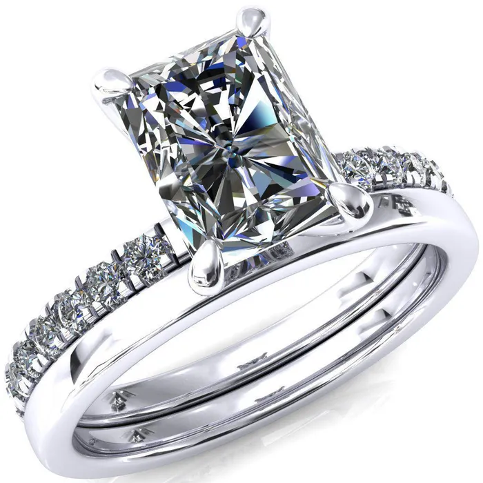 Rings Alessi Radiant Moissanite 4 Claw Prong 34 Micro Pave Engagement Ring Fire Brilliance 