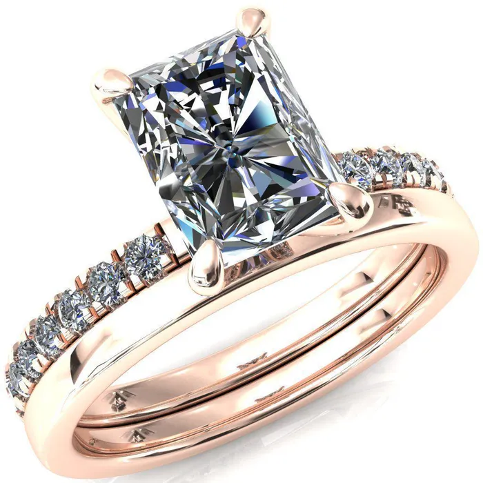Rings Alessi Radiant Moissanite 4 Claw Prong 34 Micro Pave Engagement Ring Fire Brilliance 