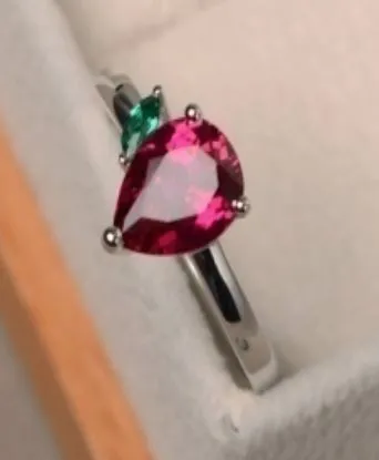 Rings alice R262 Silver Pink Teardrop Gem Ring
