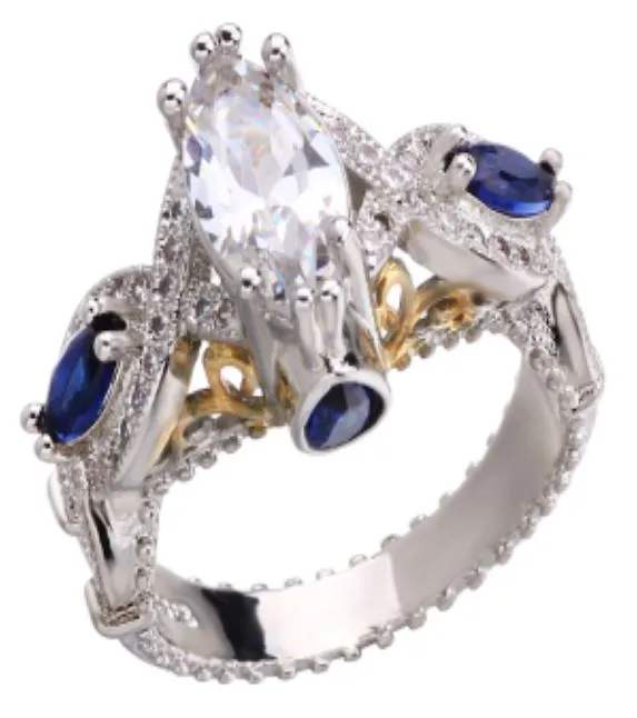 Rings alice R333 Silver Multi Rhinestone Blue Gemstone Gold Accent Ring