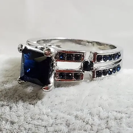 Rings alice R726 Silver Royal Blue Square Gem Rhinestone Ring