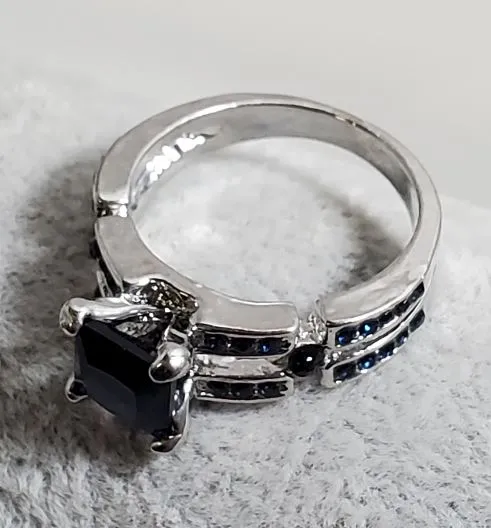 Rings alice R726 Silver Royal Blue Square Gem Rhinestone Ring