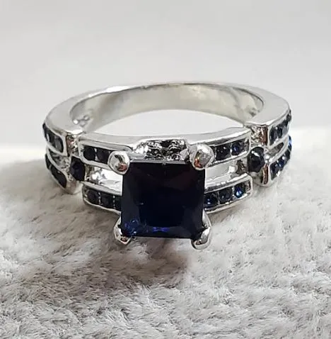 Rings alice R726 Silver Royal Blue Square Gem Rhinestone Ring