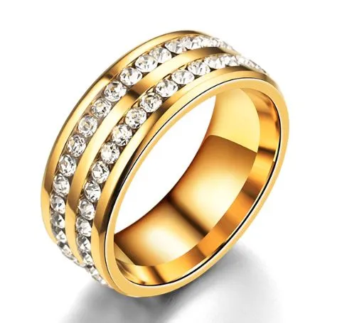 Rings AXBeautyJewerly Accessory Store R423 Gold Diamonds Double Row Ring