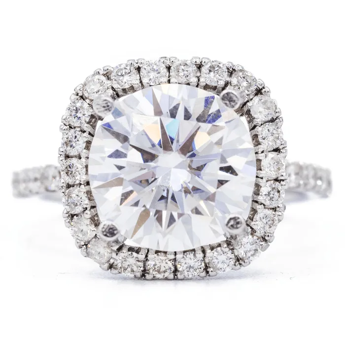 Rings Fire Brilliance 10mm Round Center 14K White Gold Cushion Shaped Diamond Pave Halo Ring Rings Fire Brilliance 10mm Round Center 14K White Gold Cushion Shaped Diamond Pave Halo Ring