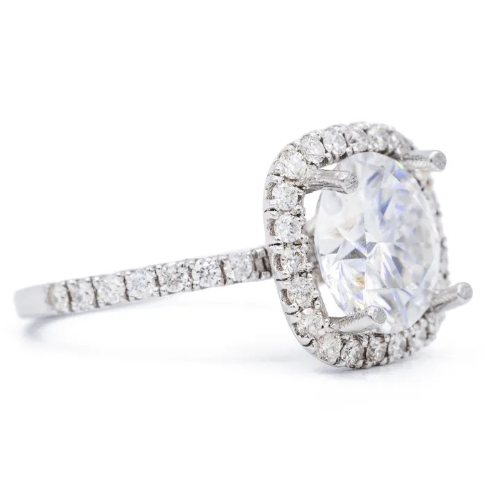 Rings Fire Brilliance 10mm Round Center 14K White Gold Cushion Shaped Diamond Pave Halo Ring