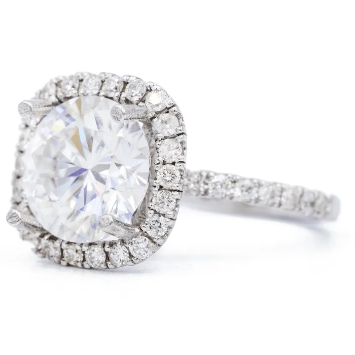 Rings Fire Brilliance 10mm Round Center 14K White Gold Cushion Shaped Diamond Pave Halo Ring
