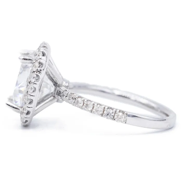 Rings Fire Brilliance 10mm Round Center 14K White Gold Cushion Shaped Diamond Pave Halo Ring