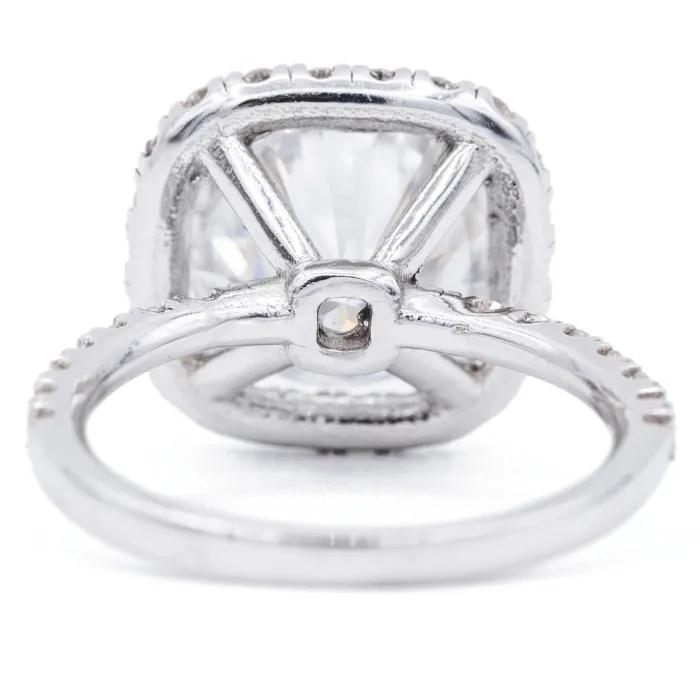 Rings Fire Brilliance 10mm Round Center 14K White Gold Cushion Shaped Diamond Pave Halo Ring