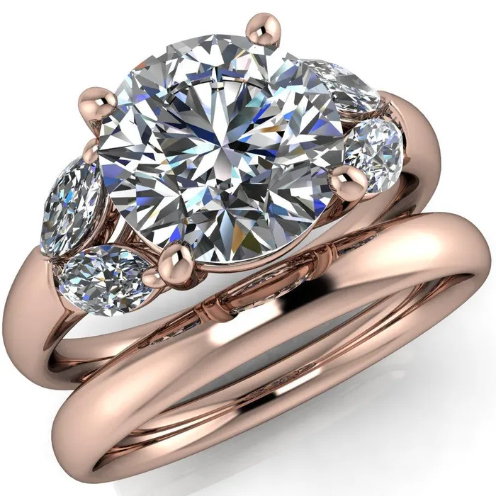 Rings Fire Brilliance Adrenne Round Center Stone 4 Prong Double Marquise Side Ring