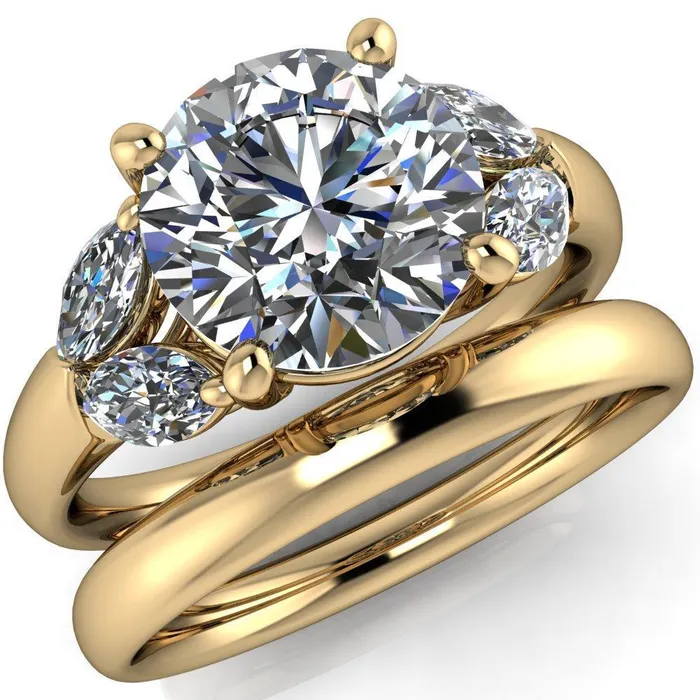 Rings Fire Brilliance Adrenne Round Center Stone 4 Prong Double Marquise Side Ring