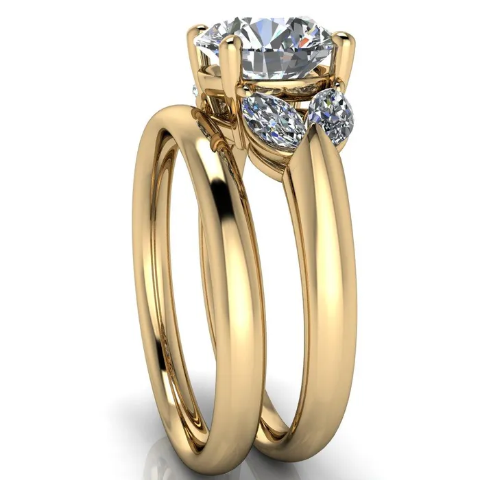 Rings Fire Brilliance Adrenne Round Center Stone 4 Prong Double Marquise Side Ring