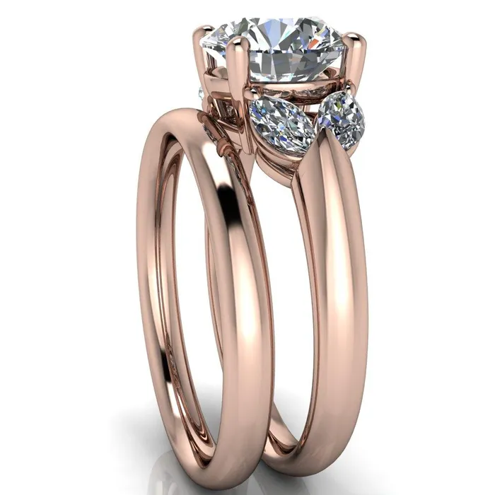 Rings Fire Brilliance Adrenne Round Center Stone 4 Prong Double Marquise Side Ring