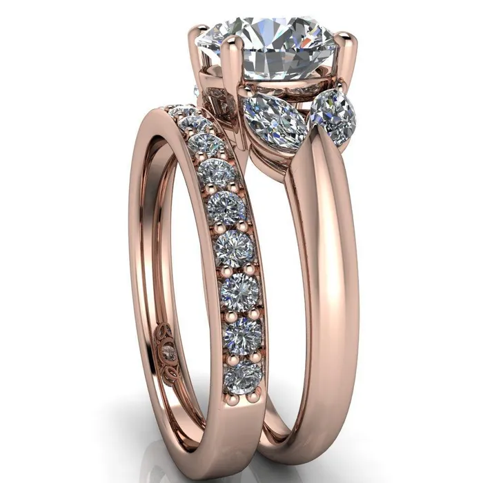 Rings Fire Brilliance Adrenne Round Center Stone 4 Prong Double Marquise Side Ring