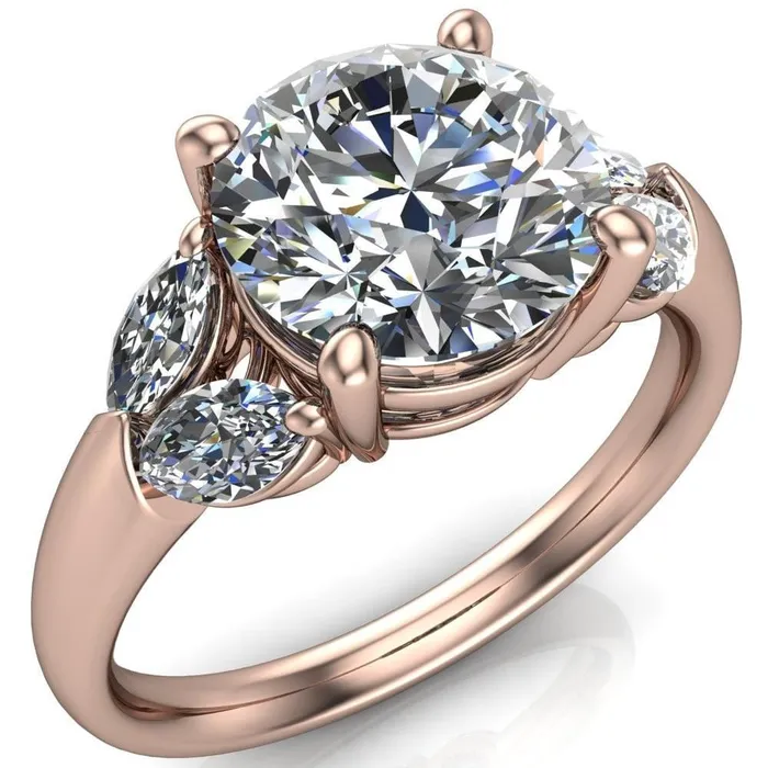 Rings Fire Brilliance Adrenne Round Center Stone 4 Prong Double Marquise Side Ring