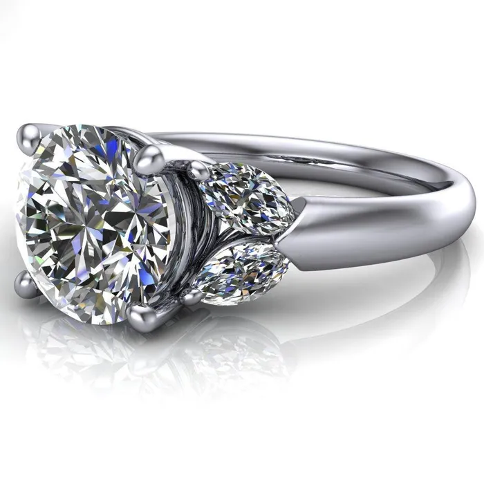 Rings Fire Brilliance Adrenne Round Center Stone 4 Prong Double Marquise Side Ring