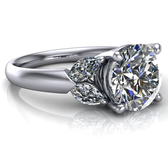 Rings Fire Brilliance Adrenne Round Center Stone 4 Prong Double Marquise Side Ring