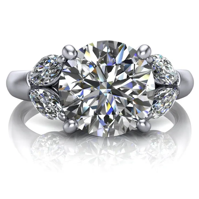 Rings Fire Brilliance Adrenne Round Center Stone 4 Prong Double Marquise Side Ring