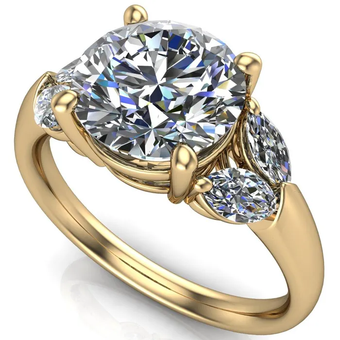Rings Fire Brilliance Adrenne Round Center Stone 4 Prong Double Marquise Side Ring