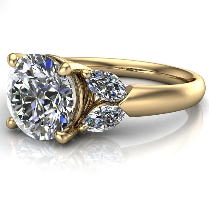 Rings Fire Brilliance Adrenne Round Center Stone 4 Prong Double Marquise Side Ring