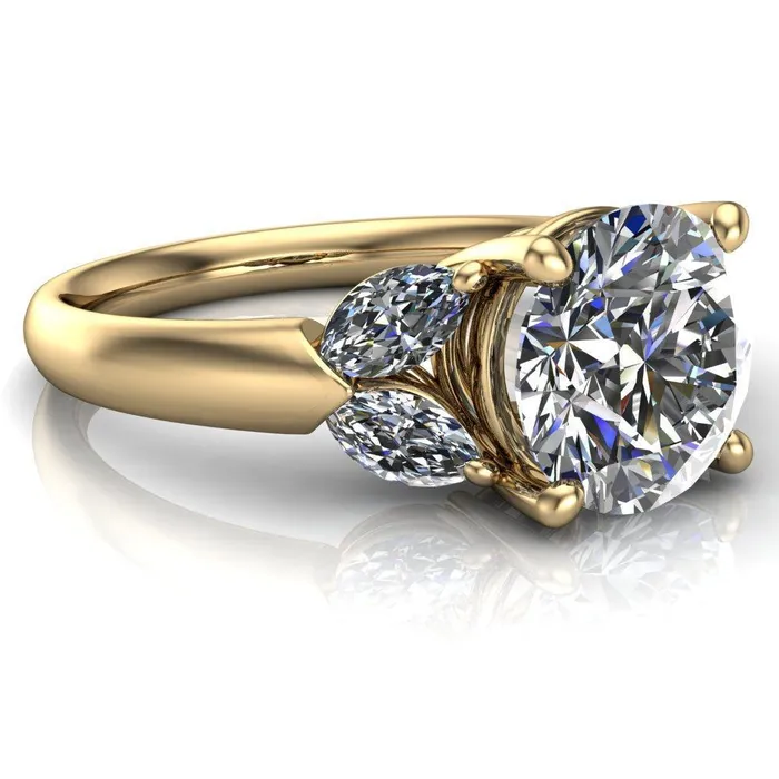 Rings Fire Brilliance Adrenne Round Center Stone 4 Prong Double Marquise Side Ring