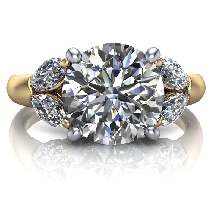 Rings Fire Brilliance Adrenne Round Center Stone 4 Prong Double Marquise Side Ring