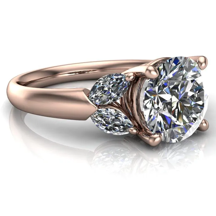 Rings Fire Brilliance Adrenne Round Center Stone 4 Prong Double Marquise Side Ring