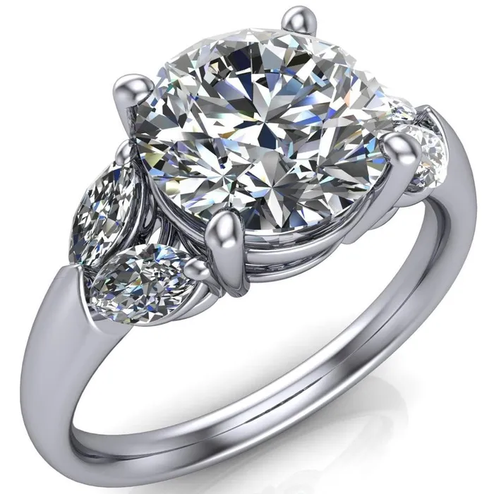Rings Fire Brilliance Adrenne Round Center Stone 4 Prong Double Marquise Side Ring