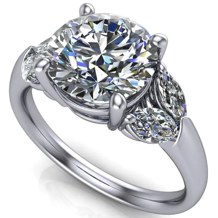 Rings Fire Brilliance Adrenne Round Center Stone 4 Prong Double Marquise Side Ring