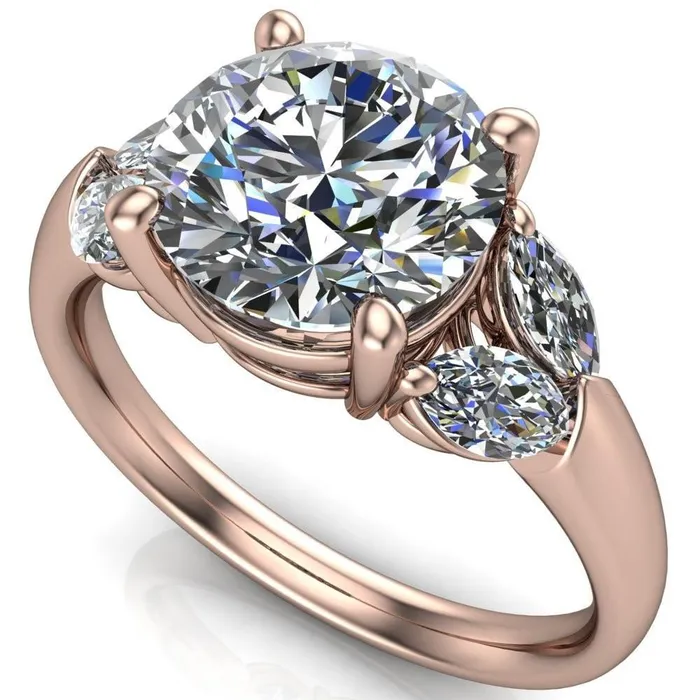 Rings Fire Brilliance Adrenne Round Center Stone 4 Prong Double Marquise Side Ring
