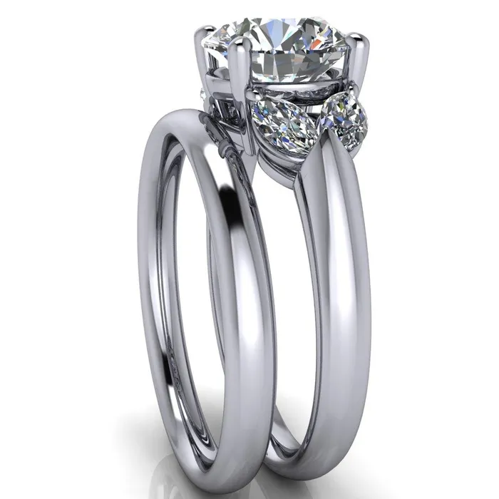 Rings Fire Brilliance Adrenne Round Center Stone 4 Prong Double Marquise Side Ring