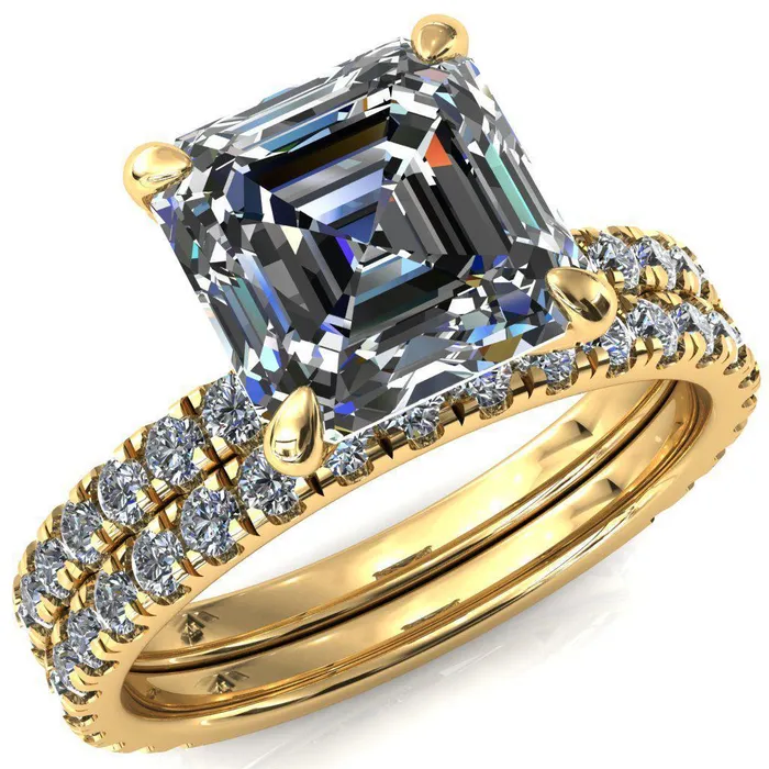 Rings Fire Brilliance Alessi Asscher Moissanite 4 Claw Prong 34 Micro Pave Engagement Ring Rings Fire Brilliance Alessi Asscher Moissanite 4 Claw Prong 34 Micro Pave Engagement Ring