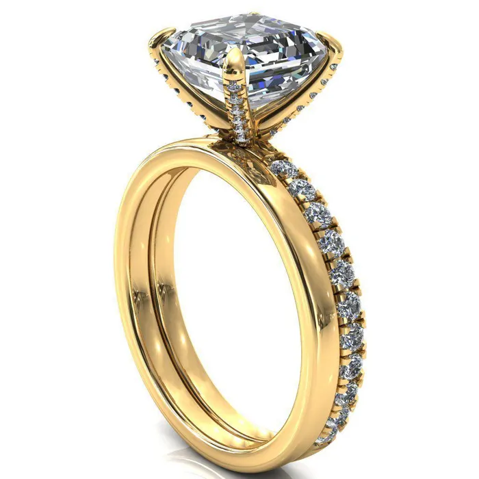 Rings Fire Brilliance Alessi Asscher Moissanite 4 Claw Prong 34 Micro Pave Engagement Ring