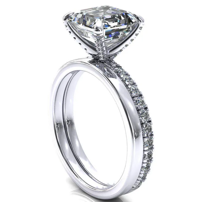 Rings Fire Brilliance Alessi Asscher Moissanite 4 Claw Prong 34 Micro Pave Engagement Ring