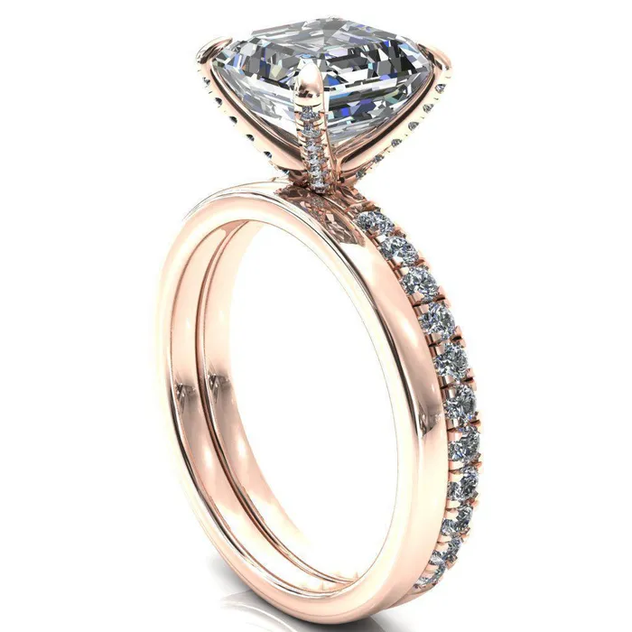 Rings Fire Brilliance Alessi Asscher Moissanite 4 Claw Prong 34 Micro Pave Engagement Ring